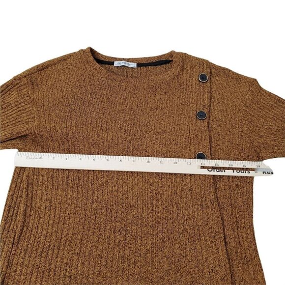 Zara Sweater Medium Womens Brown Ribbed Button Front Long Sleeve Knit Pullover - Picture 8 of 10